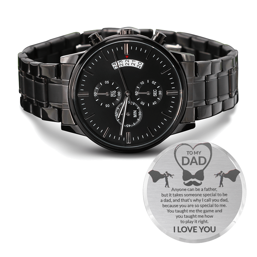 Card Black Chronograph Watch with Engraving For Dad