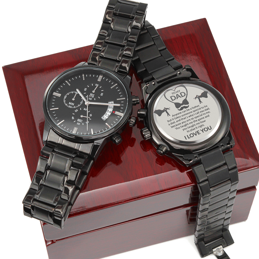 Card Black Chronograph Watch with Engraving For Dad