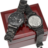 Card Black Chronograph Watch with Engraving For Son