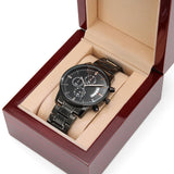 Card Black Chronograph Watch with Engraving For Dad