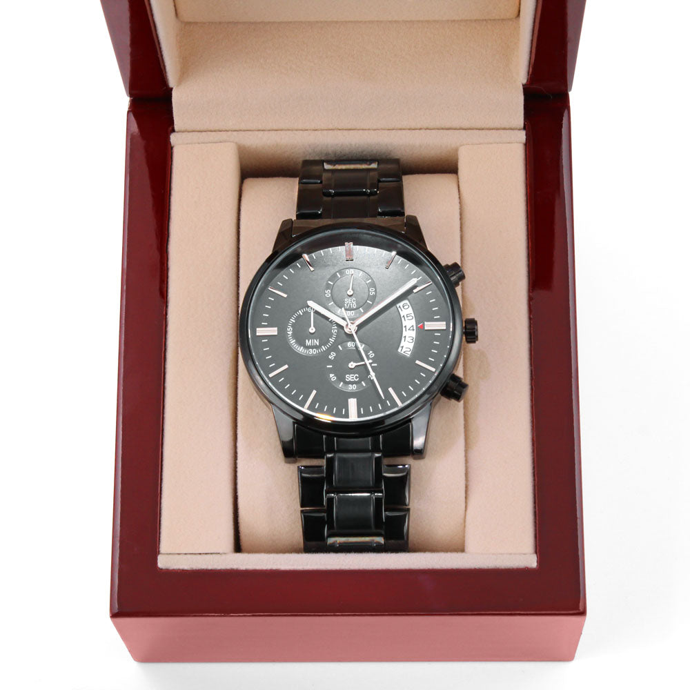 Card Black Chronograph Watch with Engraving For Dad