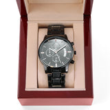 Card Black Chronograph Watch with Engraving For Dad