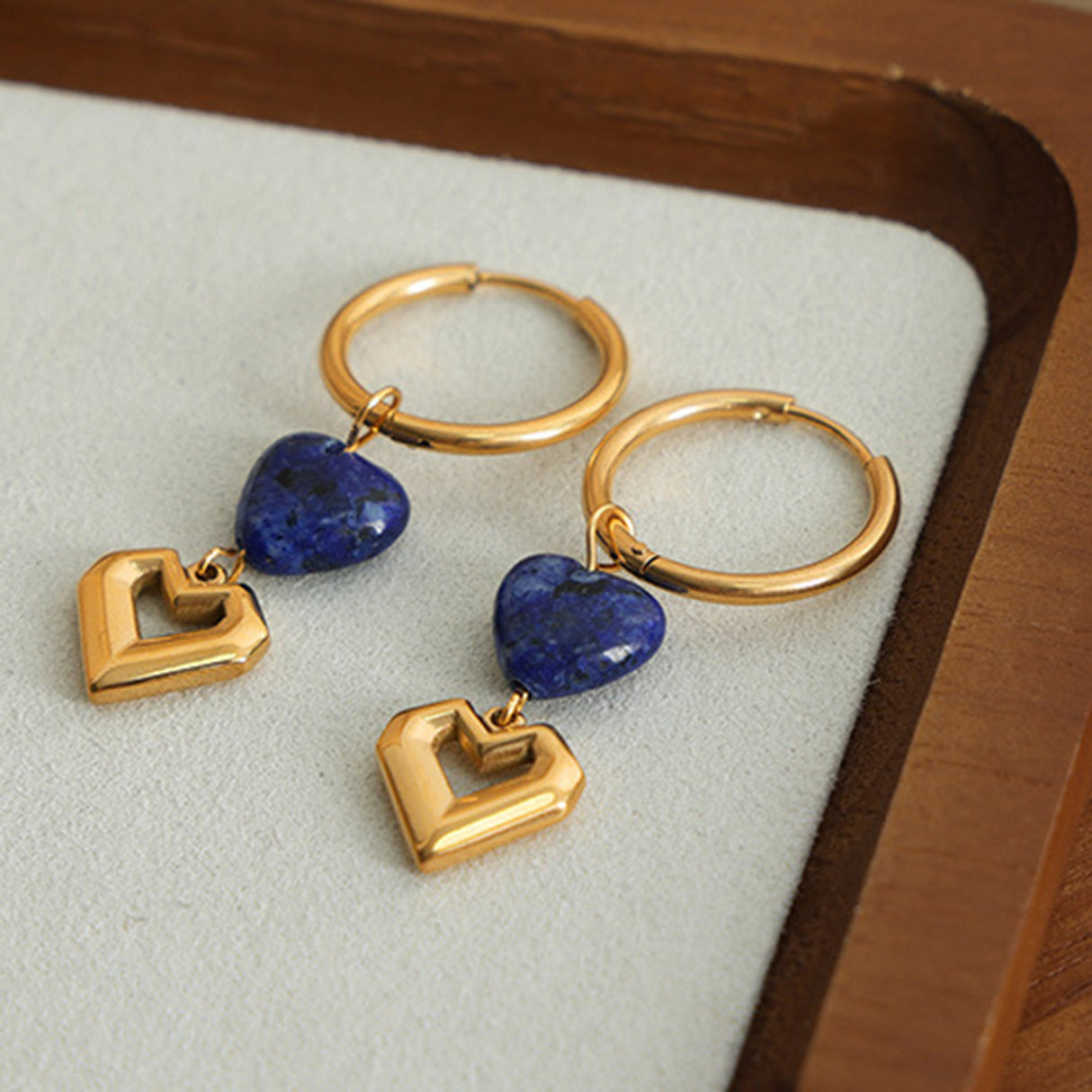 Heart Shape Lapis Lazuli Dangle Earrings