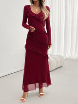 Devine Ruffled Surplice Long Sleeve Maxi Dress