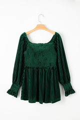 Smocked Ribbed Velvet Babydoll Top