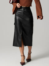 Slit Midi Skirt with Pockets