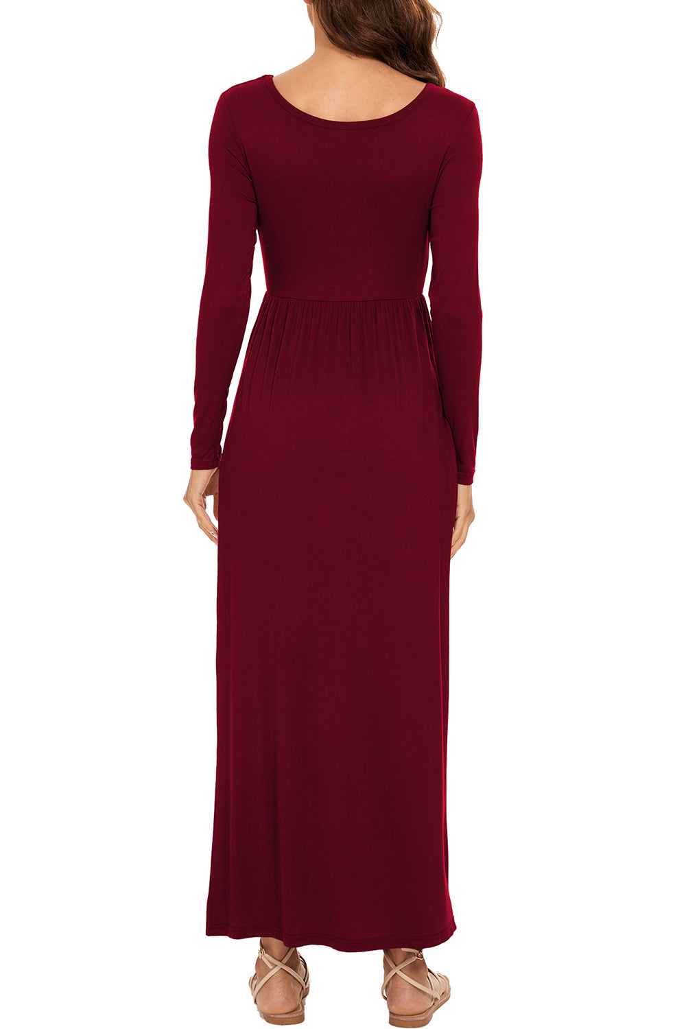 Round Neck Long Sleeve Pocketed Maxi Dress