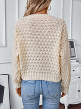 Cable-Knit Round Neck Long Sleeve Sweater