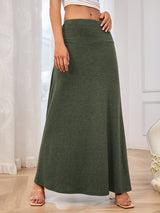 Solid Elastic Waist Maxi Skirt