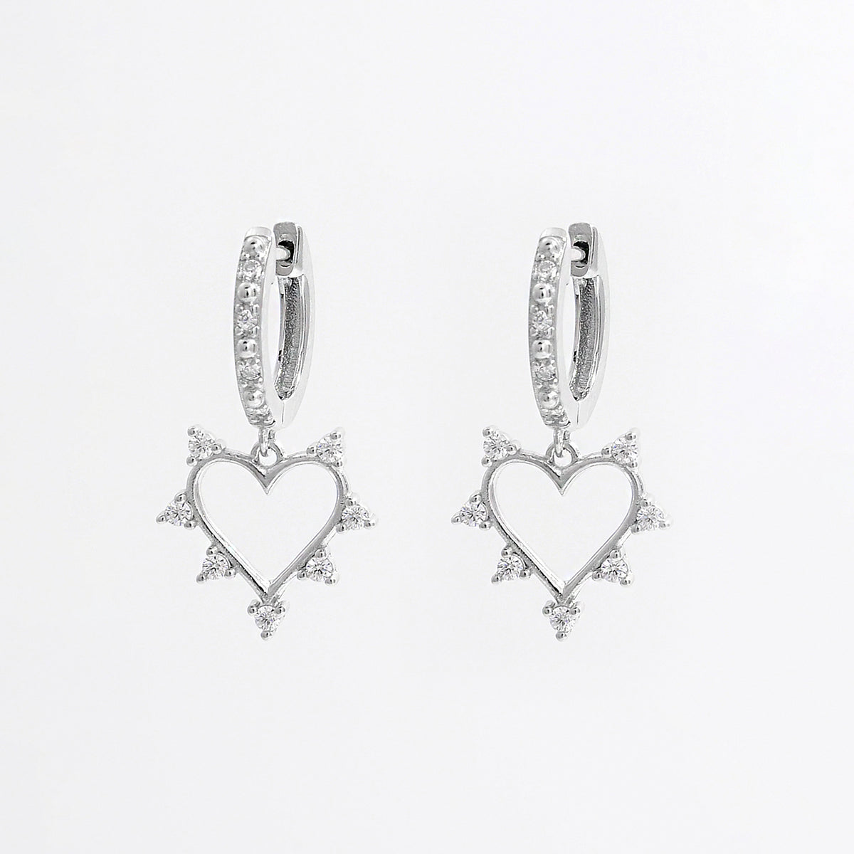 925 Sterling Silver Inlaid Zircon Heart Dangle Earrings