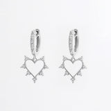 925 Sterling Silver Inlaid Zircon Heart Dangle Earrings