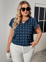 Honey Plus Size Swiss Dot V-Neck Flutter Sleeve Tee