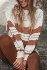 Striped Round Neck Dropped Shoulder Sweater