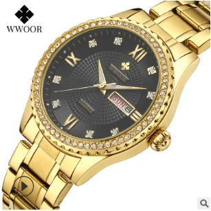 WWOOR Diamond Women's Fashion Dress Gold Quartz Watch