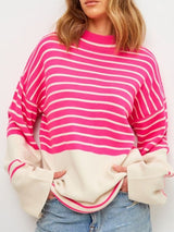 Striped Mock Neck Long Sleeve Sweater