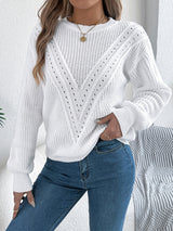 Openwork Round Neck Long Sleeve Sweater