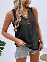 Full Size Decorative Button V-Neck Tank