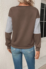 Perfee Textured Color Block Round Neck Sweatshirt