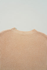 Side Slit Round Neck Long Sleeve Sweater