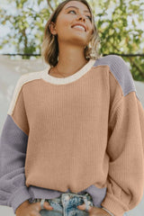 Color Block Round Neck Drop Shoulder Sweater