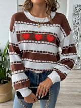 Heart Round Neck Long Sleeve Sweater