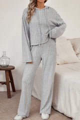 Ribbed Drawstring Hoodie and Pants Lounge Set