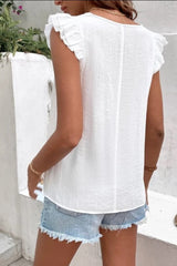 Full Size Ruffled V-Neck Cap Sleeve Blouse