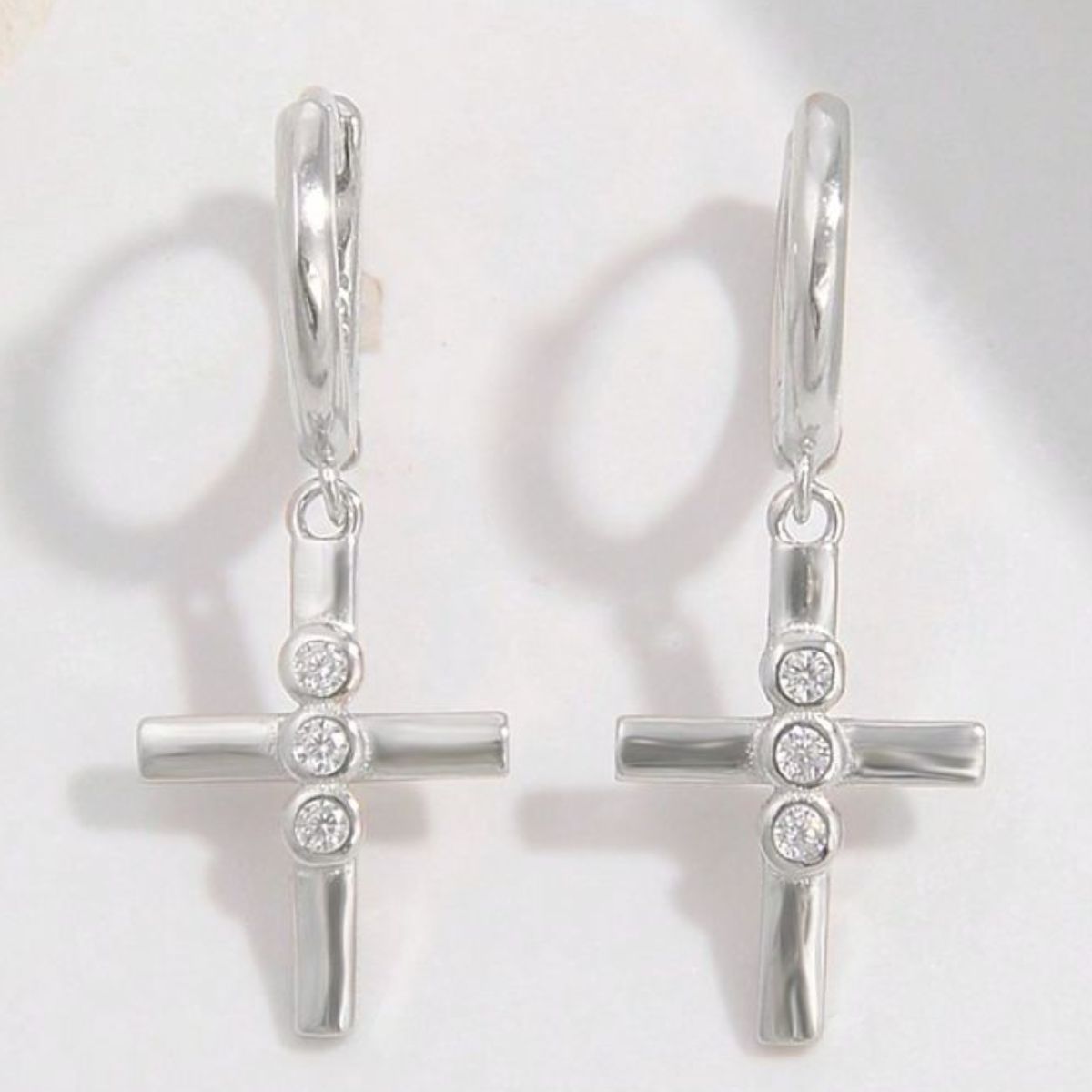 925 Sterling Silver Zircon Cross Earrings