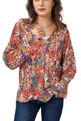 Floral V-Neck Long Sleeve Blouse