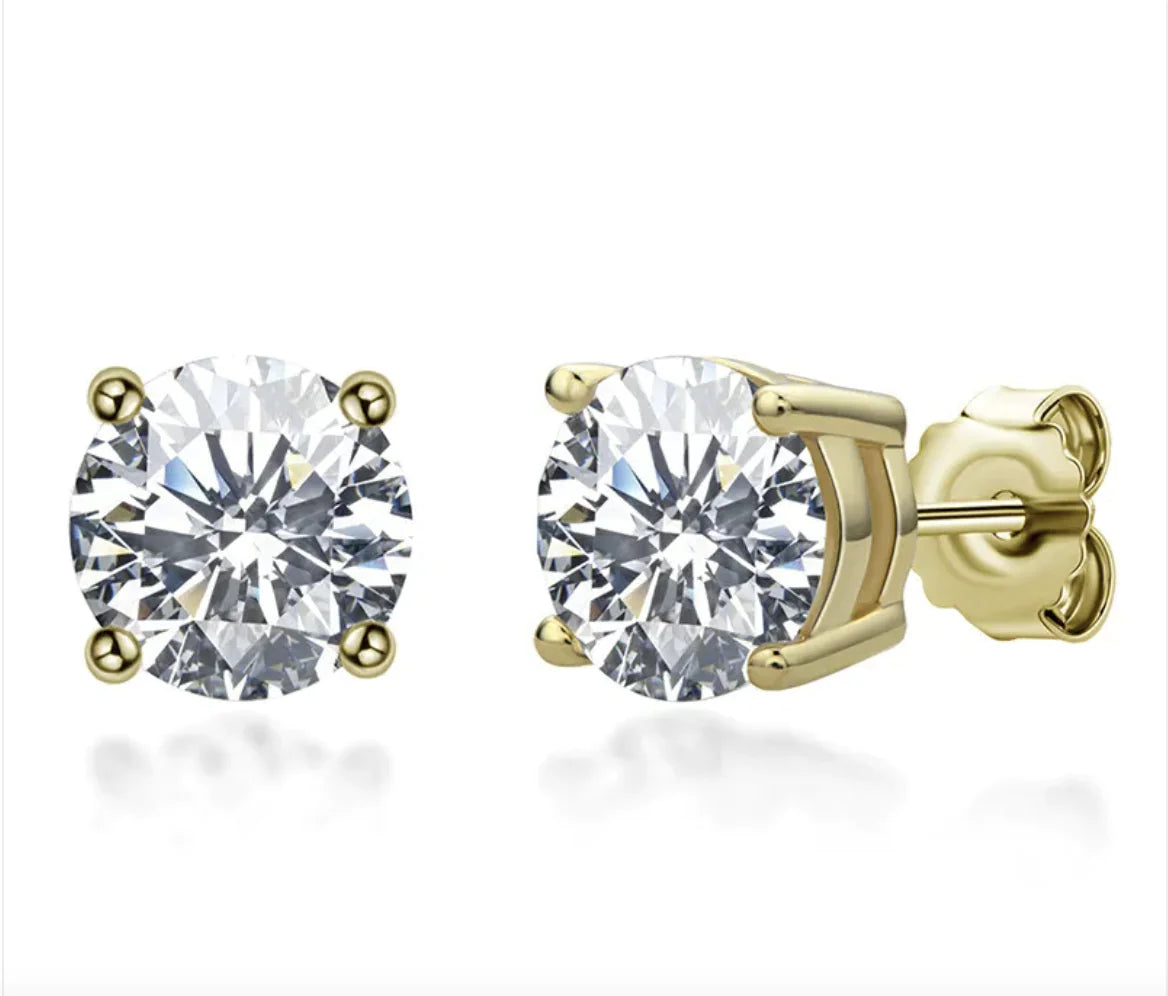 18K Gold Moissanite Stud Earrings in 925 Sterling Silver