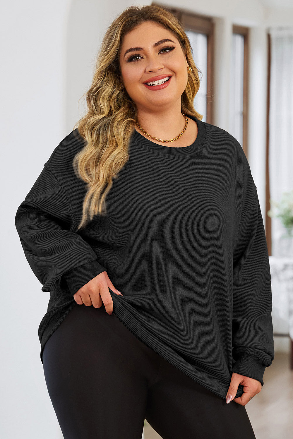 Plus Size Round Neck Dropped Shoulder Sweatshirt