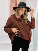 Openwork Mock Neck Dropped Shoulder Sweater