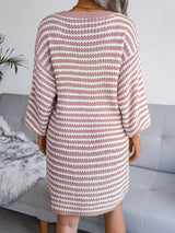 Striped V-Neck Long Sleeve Mini Sweater Dress