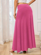 Solid Elastic Waist Maxi Skirt