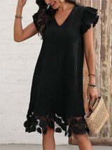 Ruffled V-Neck Cap Sleeve Dress