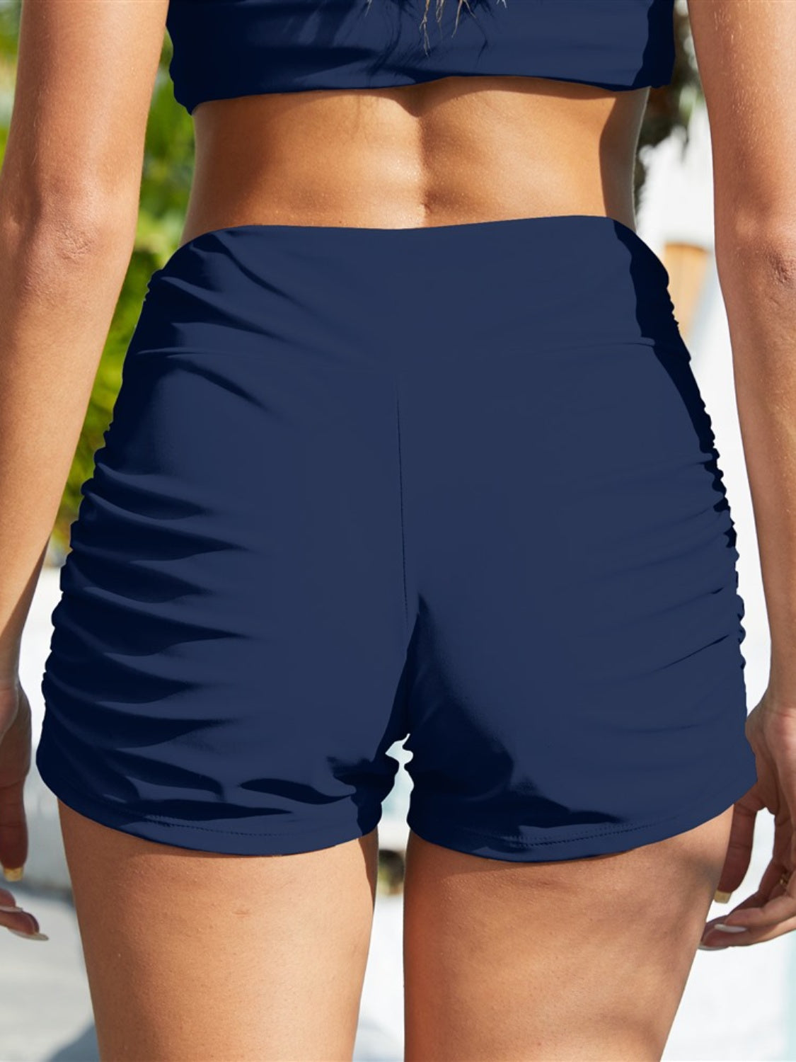 FAM-FAM Ruched Mid-Rise Waist Swim Shorts