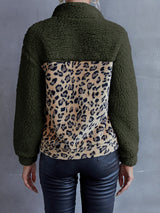 Ivy Lane Leopard Quarter-Snap Teddy Sweatshirt