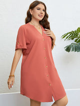 Honey Plus Size Buttoned Notched Neck Shift Dress