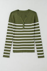 Striped Contrast Long Sleeve Knit Top