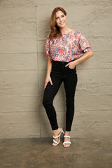 Floral Round Neck Three-Quarter Sleeve Top