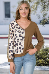 Leopard V-Neck Waffle-Knit Top