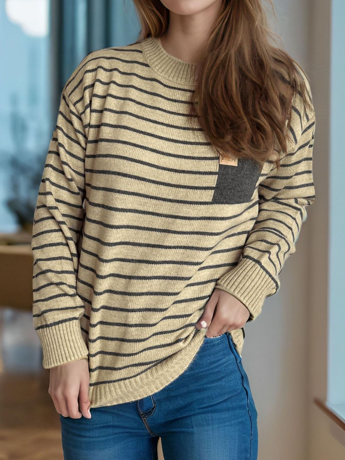 Striped Mock Neck Long Sleeve Sweater