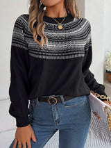 Contrast Round Neck Long Sleeve Sweater