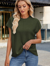 Exposed Seam Round Neck Short Sleeve Sweater