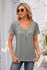 Decorative Button Scoop Neck T-Shirt