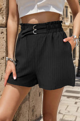 Perfee Pocketed Double Buckle High Waist Shorts