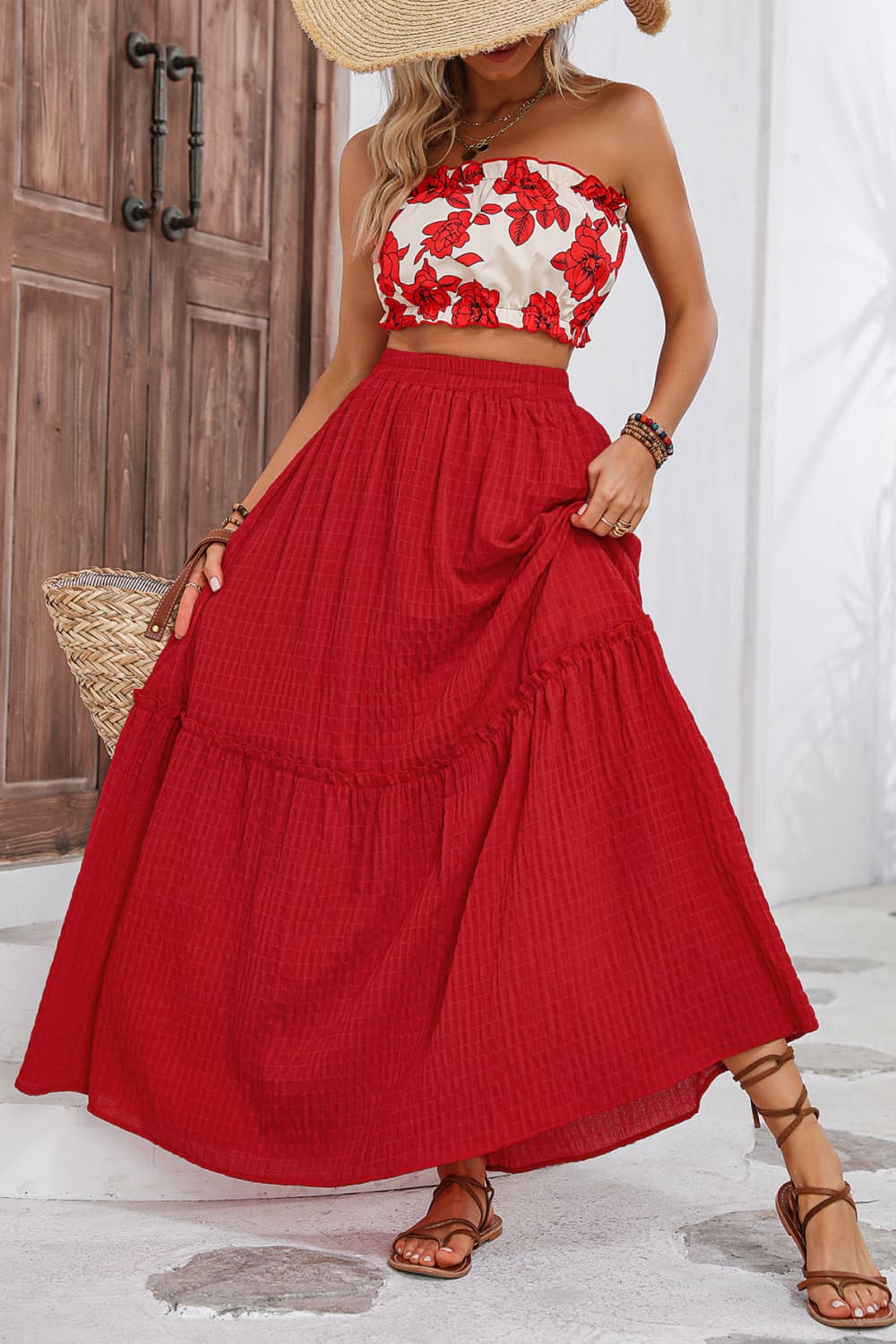 Honey Floral Tube Top and Maxi Skirt Set