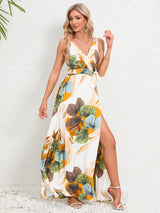 Slit Tied Printed Surplice Dress