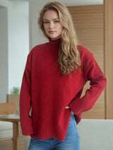 Side Slit Turtleneck Long Sleeve Sweater