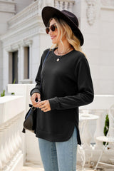 Round Neck Slit Tunic Top